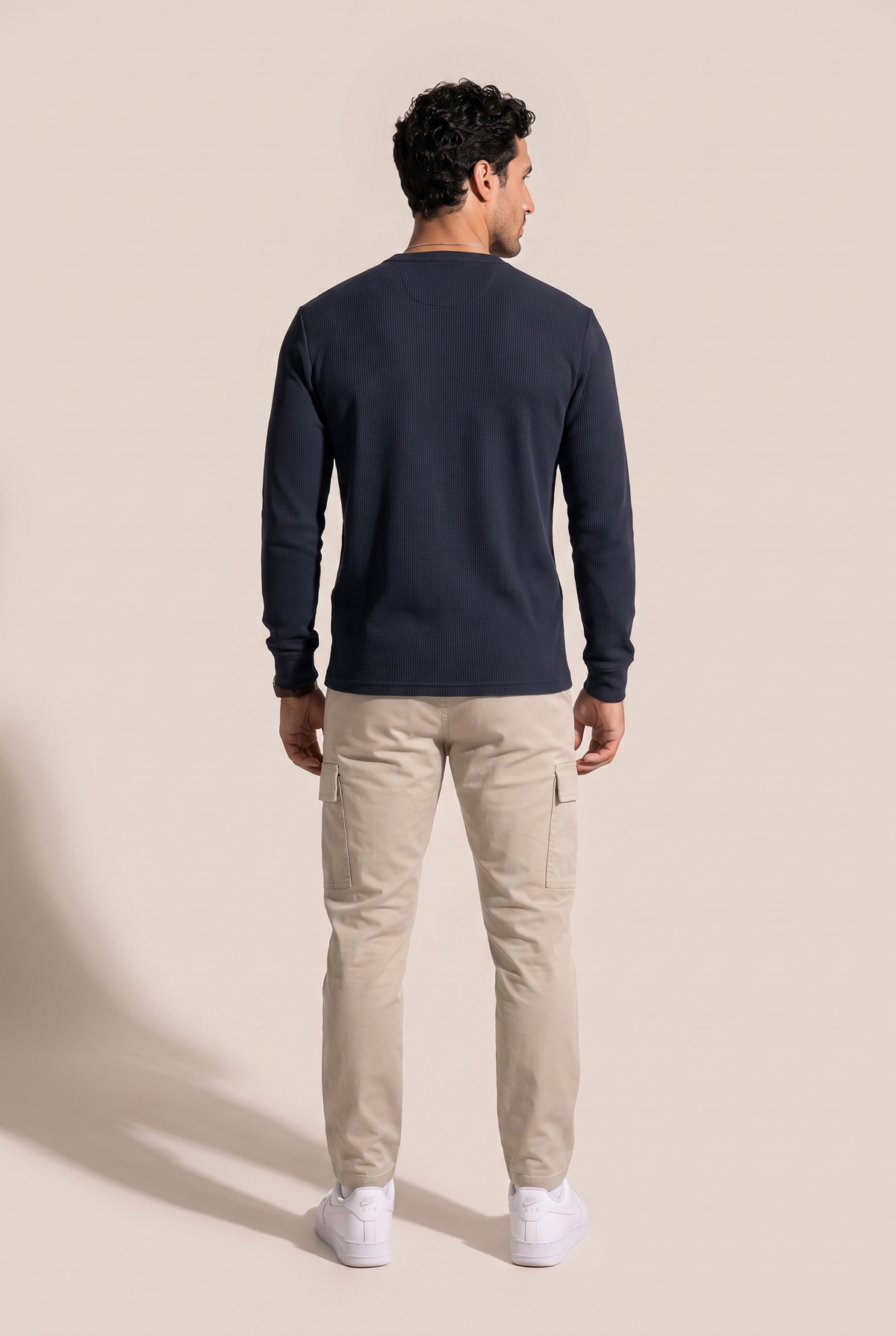 Düğmeli Yaka Waffle Sweatshirt (6211)