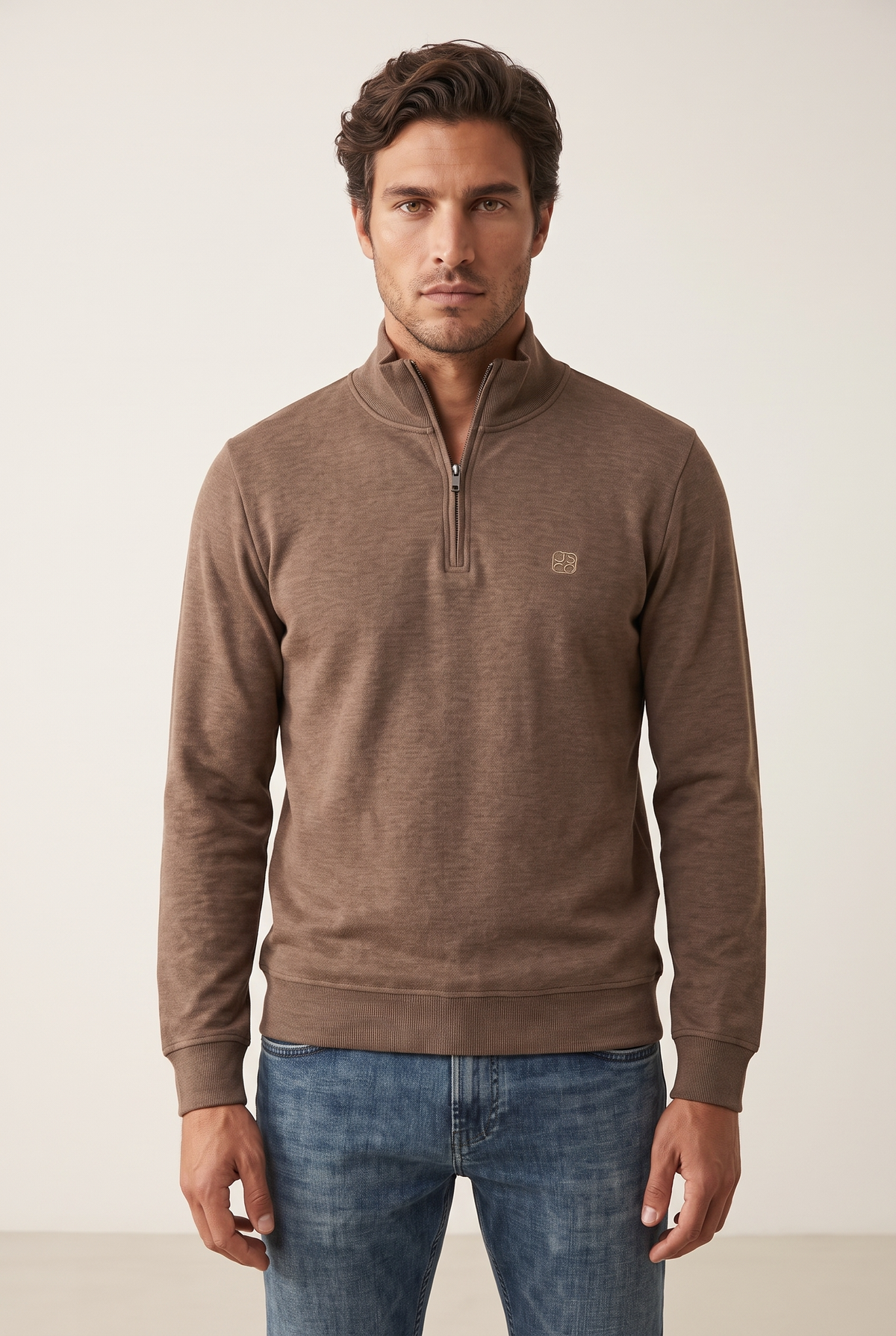 Dik Yaka Nakışlı Selanik Sweat (6213)