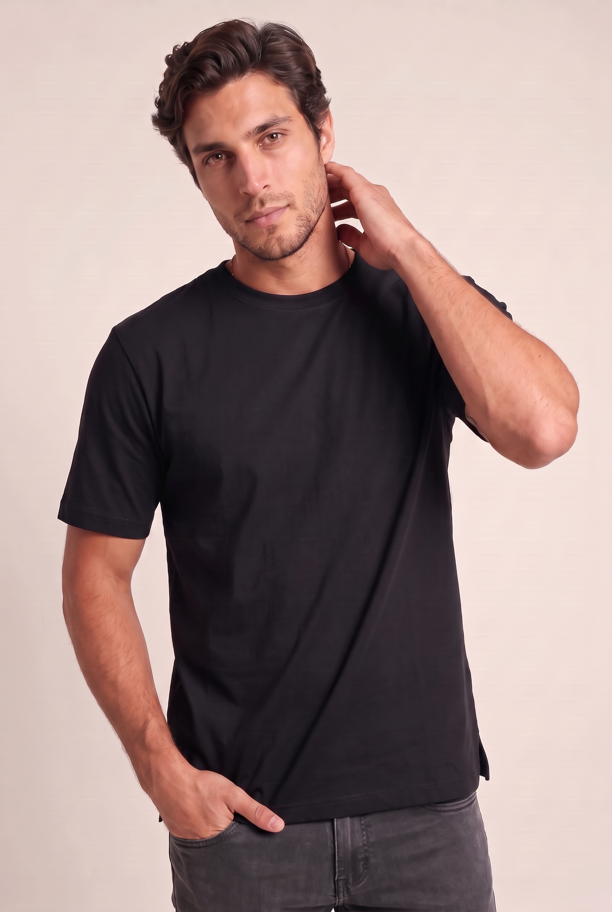 0 Yaka Fırçalı 2 İplik T-Shirt (6226)
