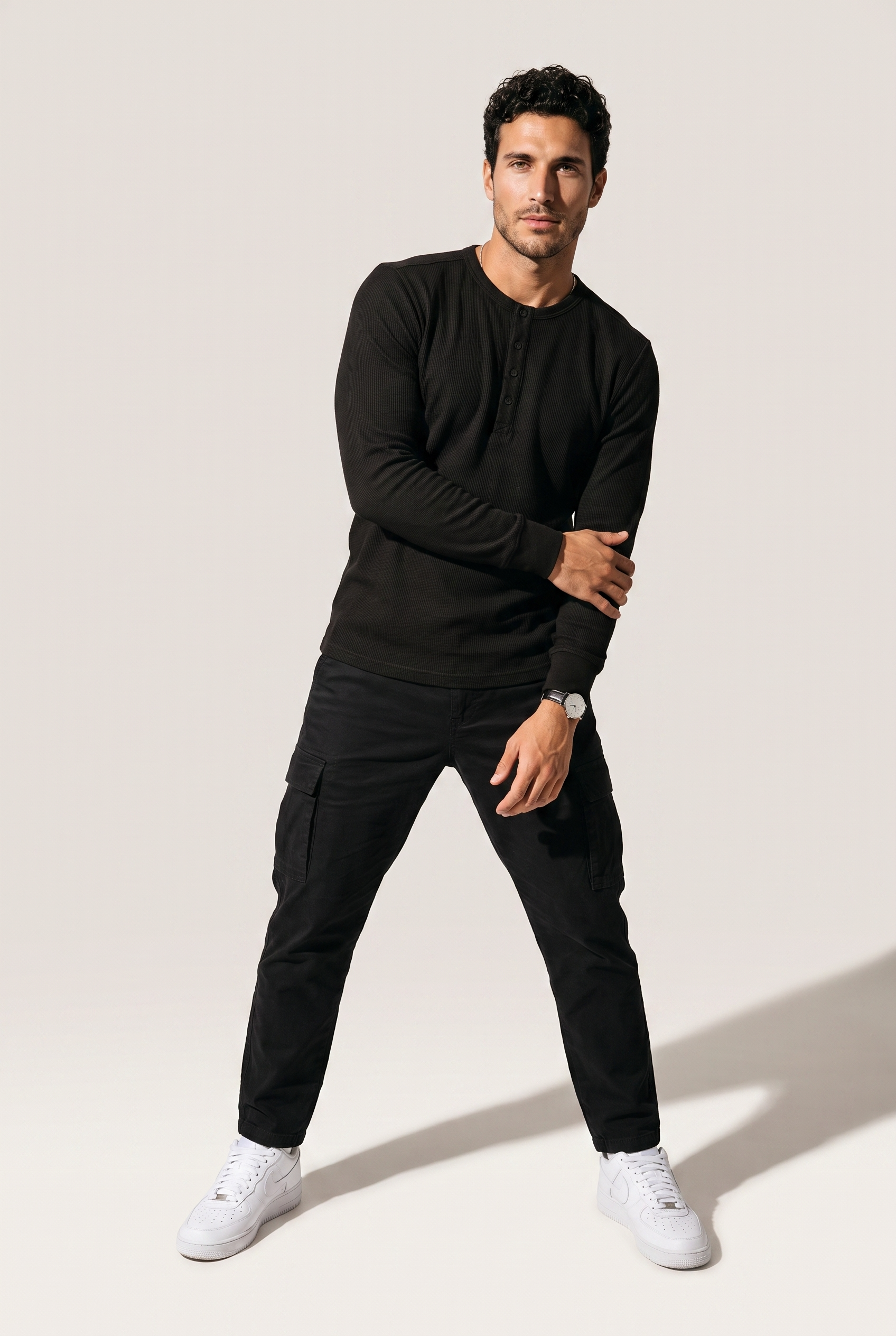 Düğmeli Yaka Waffle Sweatshirt (6211)