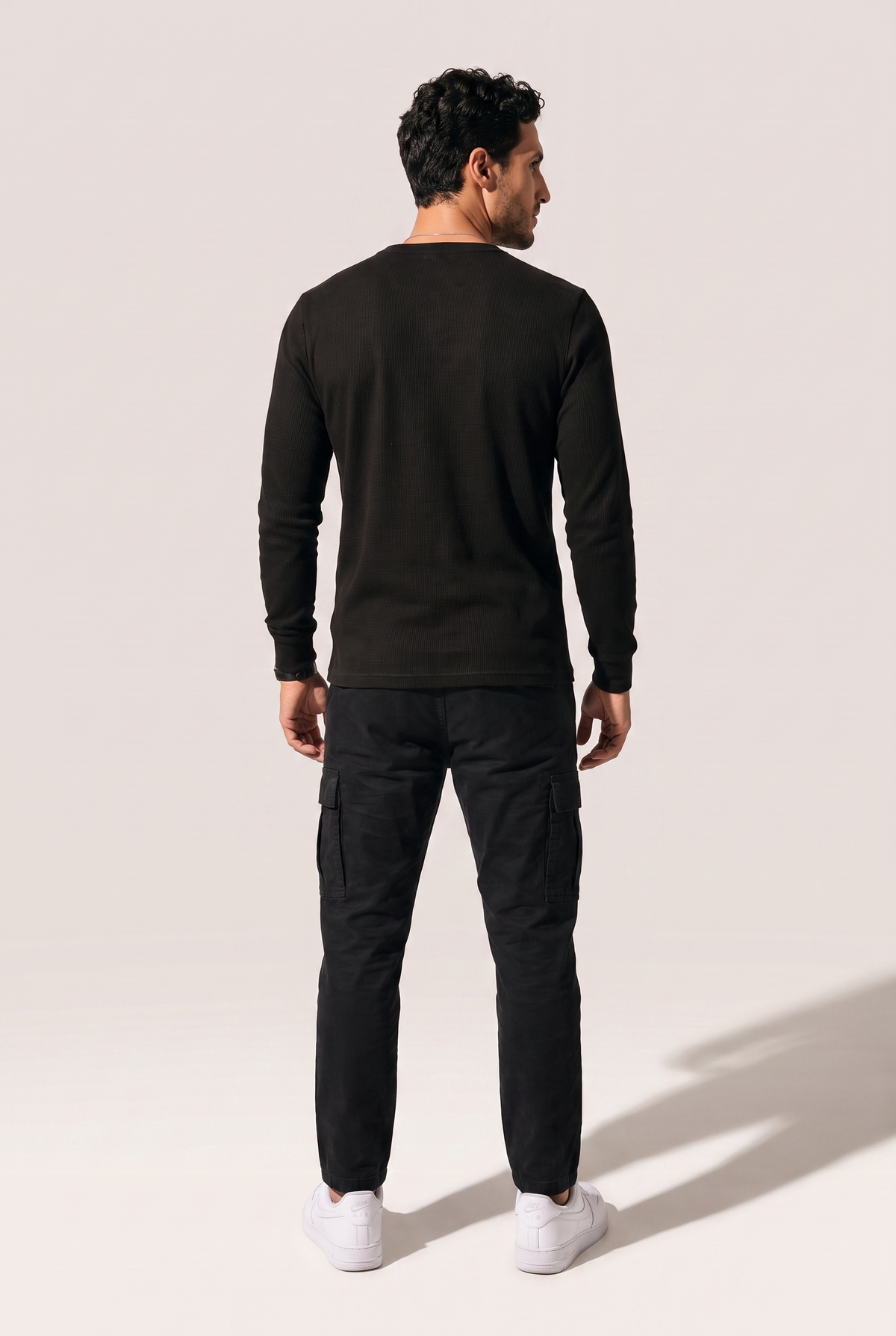Düğmeli Yaka Waffle Sweatshirt (6211)