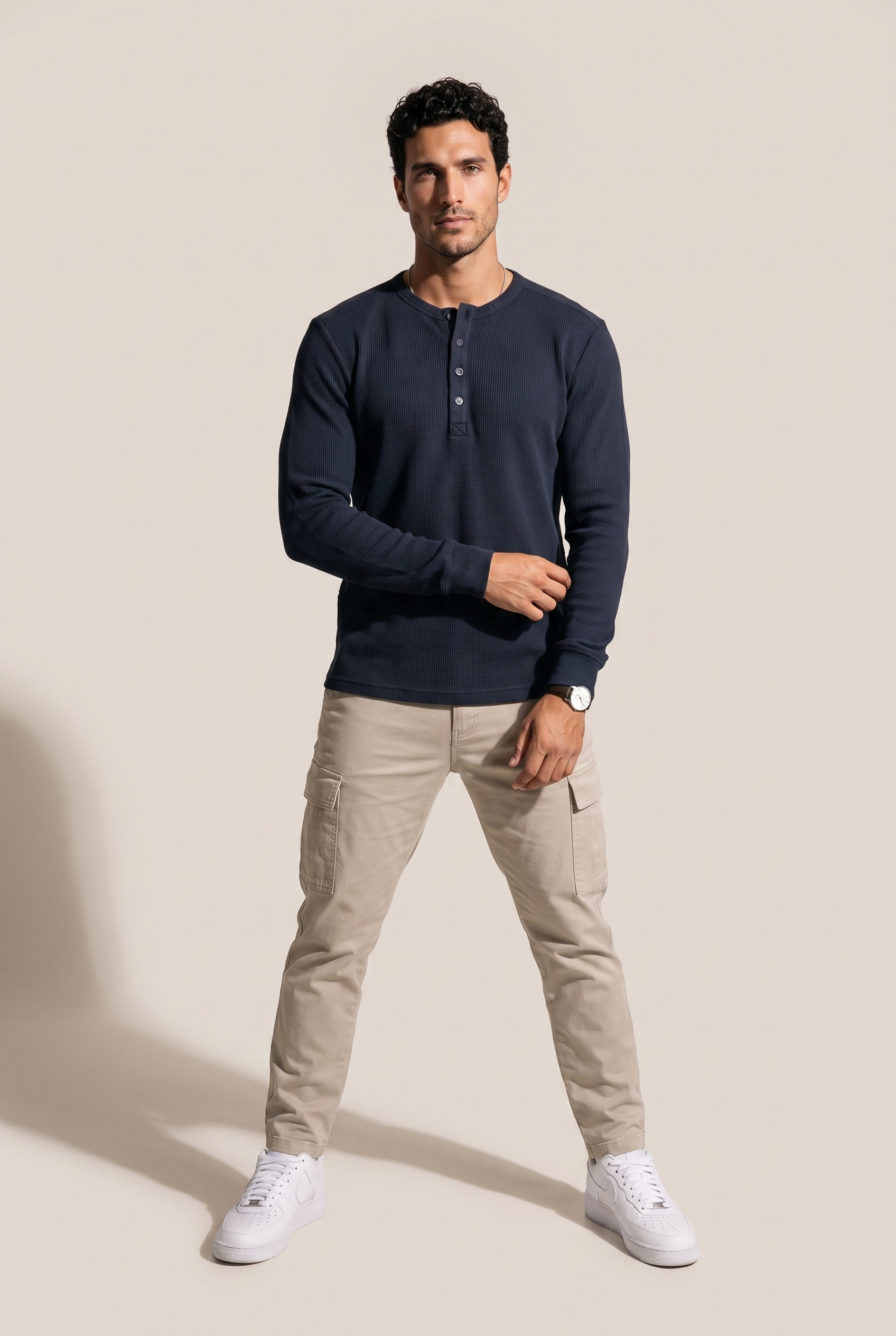 Düğmeli Yaka Waffle Sweatshirt (6211)