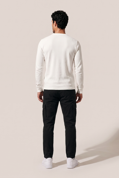Düğmeli Yaka Waffle Sweatshirt (6211)