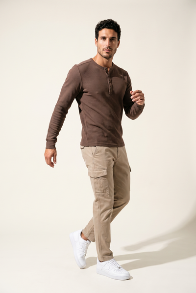 Düğmeli Yaka Waffle Sweatshirt (6211)