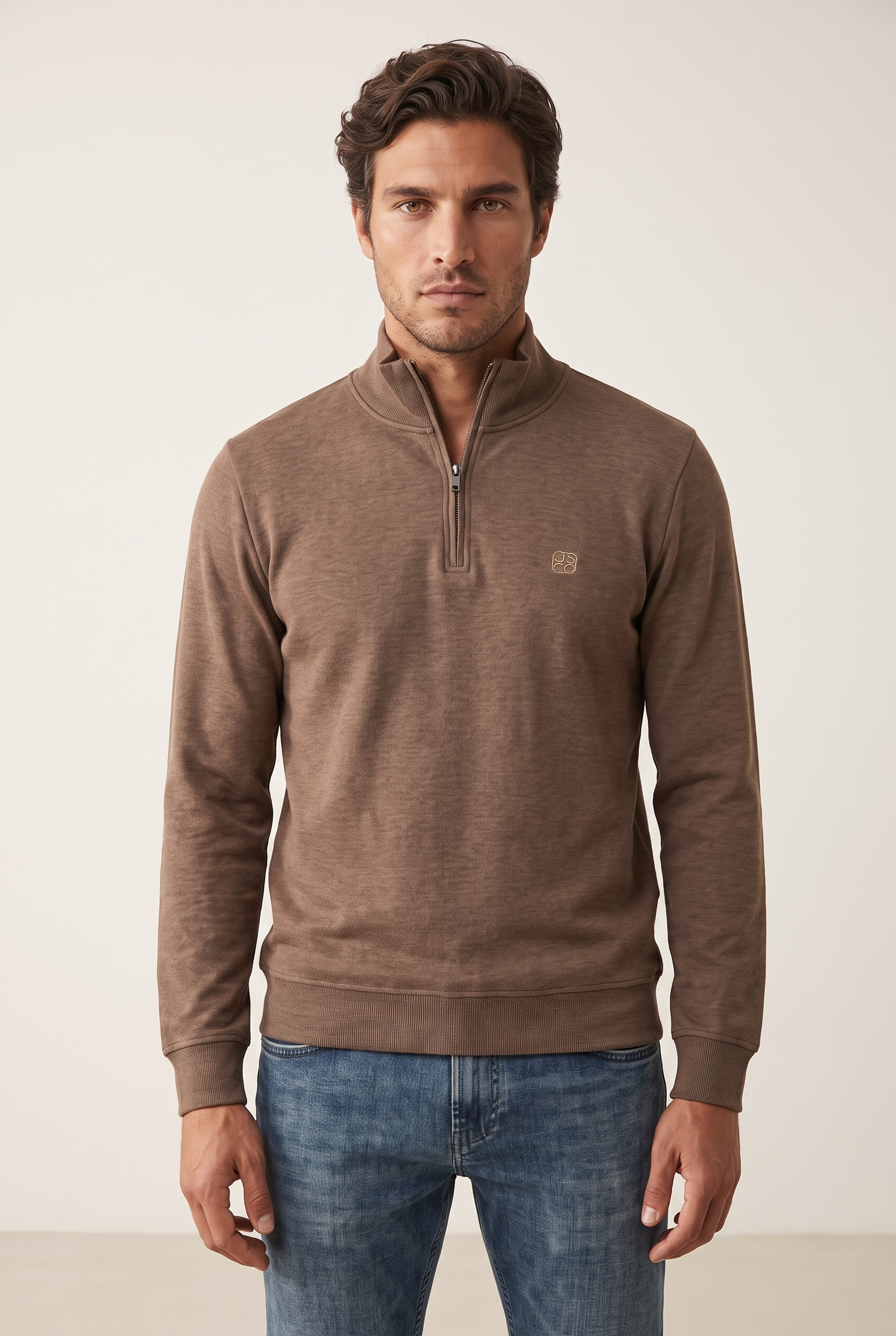 Dik Yaka Nakışlı Selanik Sweat (6213)