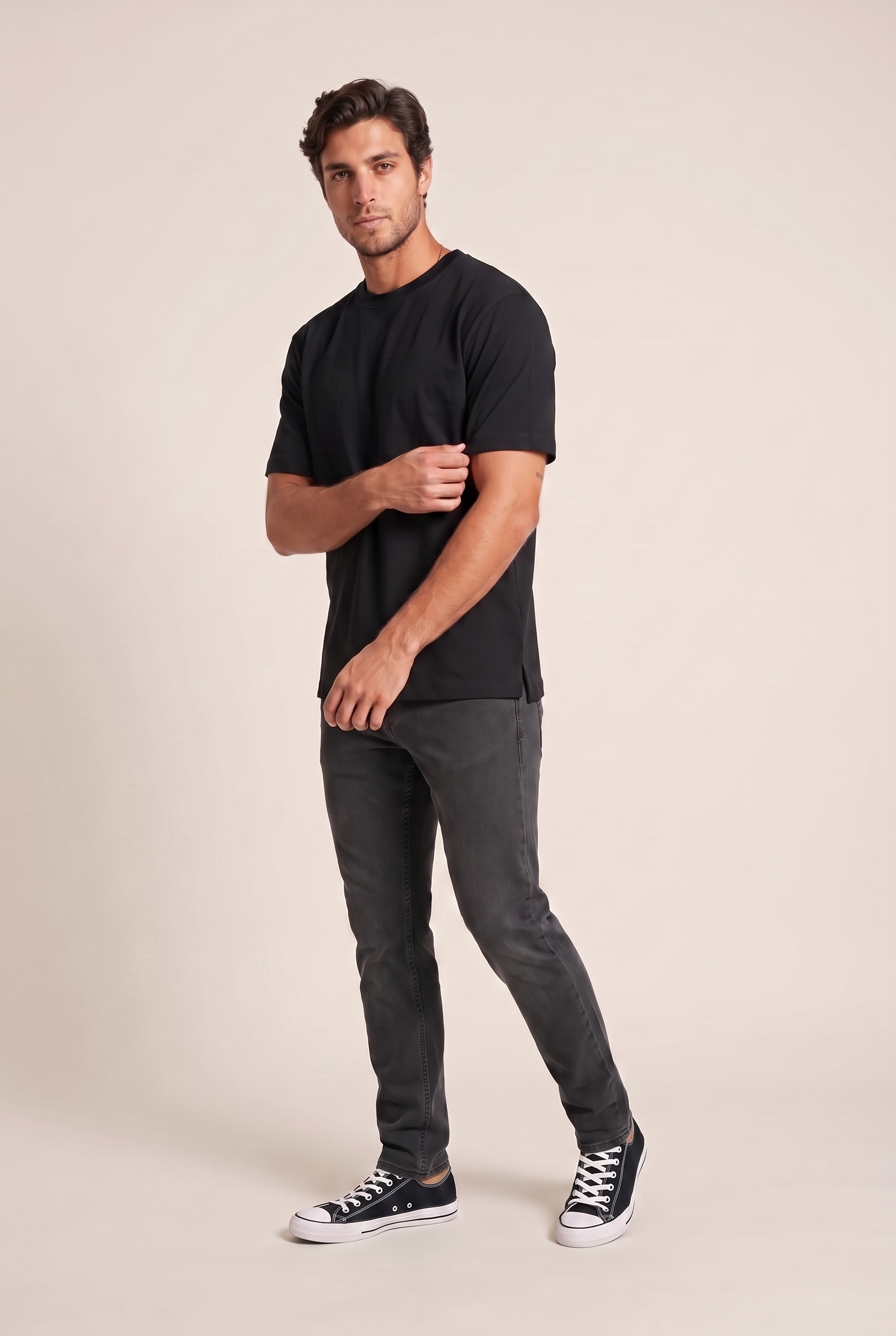 0 Yaka Fırçalı 2 İplik T-Shirt (6226)